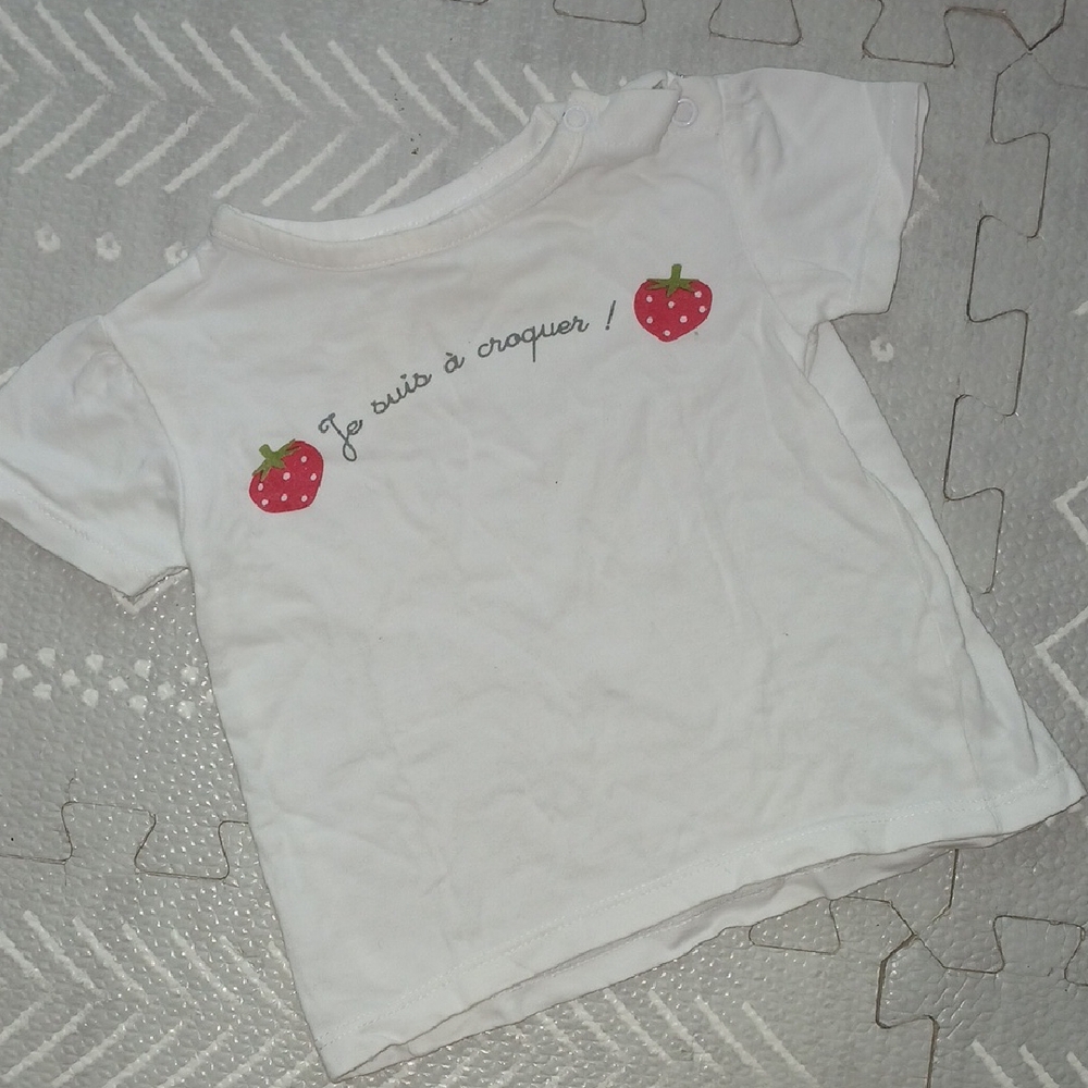 White Short Sleeve Tee with Red Fruit Graphics